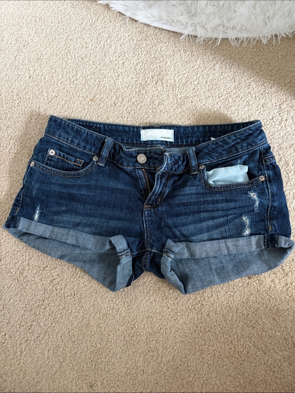 Garage Dark Blue Rolled Cuff Denim Shorts